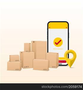 Online delivery phone concept, parcel and mail delivery service and tracking, vector illustration