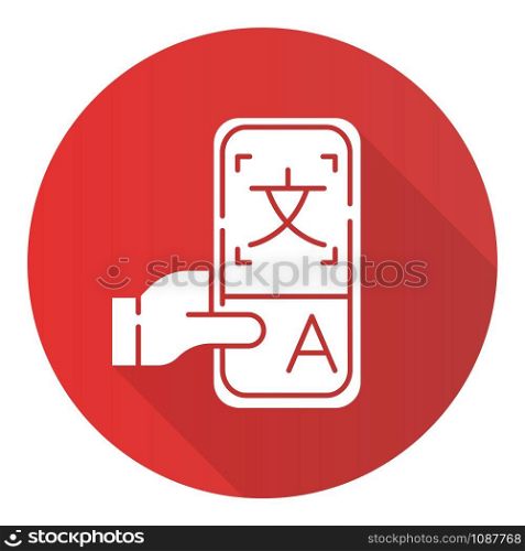 Online dictionary application flat design long shadow glyph icon. Instant machine translation. Translation services. Smartphone translator app. Language learning means. Vector silhouette illustration