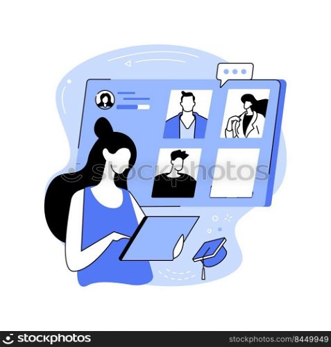 Online discussion isolated cartoon vector illustrations. Group of students having live session during distance learning, video conference, online degree, virtual education vector cartoon.. Online discussion isolated cartoon vector illustrations.
