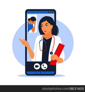 Online doctor concept. Doctor appointment. Modern healthcare technologies. Vector illustration. Flat