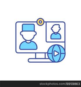 Online doctor support RGB color icon. International health consultation for patients. Video chat with medical professional. E-health, electronic healthcare on internet. Isolated vector illustration. Online doctor support RGB color icon