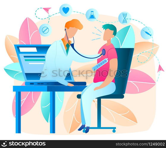 Online Doctor. Telemedicine. Medical Consultation by Internet with Doctor. Medicine and Healthcare Concept. Medical Service Online for Patients. Health Care Online. Vector Illustration.. Online Doctor. Telemedicine. Vector Illustration.