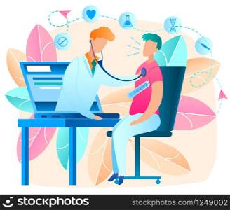 Online Doctor. Telemedicine. Medical Consultation by Internet with Doctor. Medicine and Healthcare Concept. Medical Service Online for Patients. Health Care Online. Vector Illustration.. Online Doctor. Telemedicine. Vector Illustration.