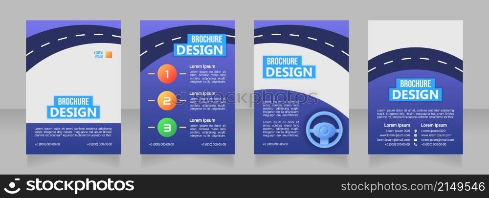 Online driving education blank brochure design. Template set with copy space for text. Premade corporate reports collection. Editable 4 paper pages. Bebas Neue, Ebrima, Roboto Light fonts used. Online driving education blank brochure design