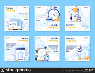 Online E-Banking App, Wallet or Bank Credit Card Post Template Flat Illustration Editable of Square Background for Transfer and Payment Social Media