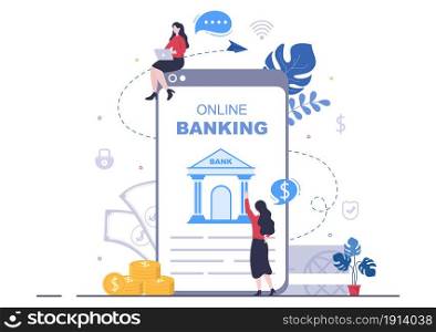 Online E-Banking App, Wallet or Bank Credit Card Vector Illustration with Technology, Data Protection, and Payment Security for Digital Payments Through Smartphones