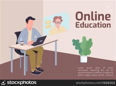Online education banner flat vector template. Internet school brochure, poster concept design with cartoon characters. Remote studying, e learning horizontal flyer, leaflet with place for text