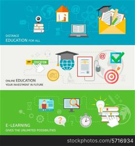 Online education banner set with distance e-learning elements isolated vector illustration