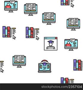 Online Education Book Vector Seamless Pattern Thin Line Illustration. Online Education Book Vector Seamless Pattern
