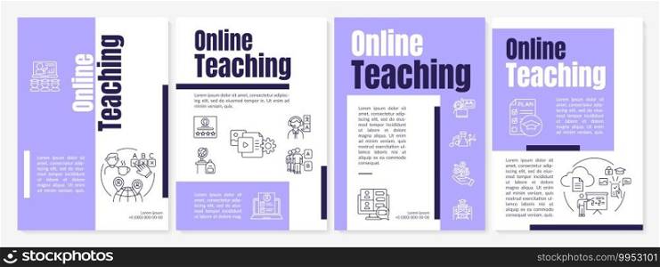 Online education brochure template. Flyer, booklet, leaflet print, cover design with linear icons. Distance learning. Vector layouts for magazines, annual reports, advertising posters. Online education brochure template