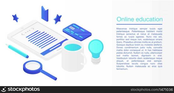 Online education concept banner. Isometric illustration of online education vector concept banner for web design. Online education concept banner, isometric style