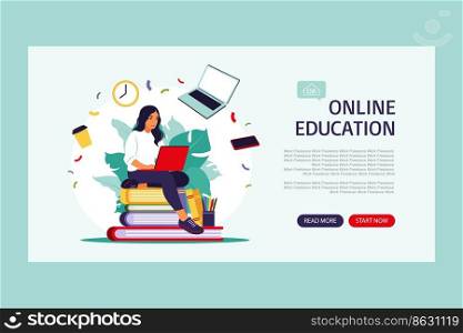 Online education concept. Landing page template. Vector illustration. Flat