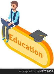 Online education concept. Learning platform for university students. Person is engaged in self-education. Distance e-learning, modern technologies and programs for study via internet, educational app. Online education concept. Learning platform for university students. Distance e-learning app