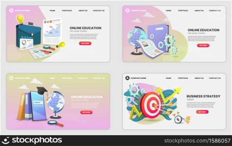 online education concept with document and colorful element. 3d vector illustration,Hero image for for website and mobile website development. 3D vector Illustration