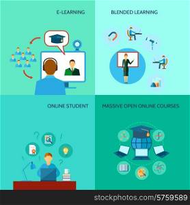 Online education design concept set with e-learning student courses flat icons isolated vector illustration. Online Education Icon Flat