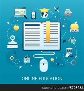 Online education design concept with book and computer mouse vector illustration
