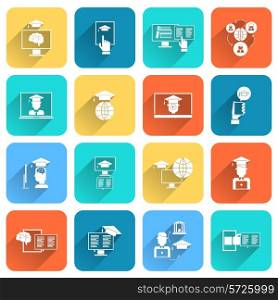 Online education digital research distance learning icons flat set isolated vector illustration
