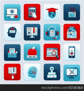 Online education e-learning distance knowledge digital training icons set isolated vector illustration