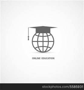 Online education e-learning icon globe with graduation hat isolated on white background vector illustration