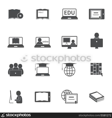 Online education e-learning silhouette video tutorial training icons set vector illustration