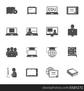 Online education e-learning silhouette video tutorial training icons set vector illustration