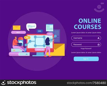 Online education flat background website login page with sign in button fields for username and password vector illustration