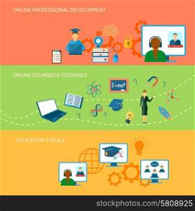 Online education horizontal banner set with professional development courses elements isolated vector illustration. Online Education Banner