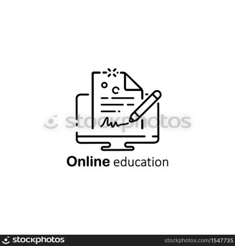 Online education icon. Distance exams, lectures. Vector on isolated white background. EPS 10. Online education icon. Distance exams, lectures. Vector on isolated white background. EPS 10.