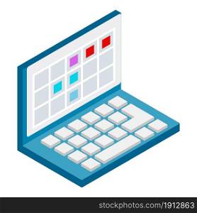 Online education icon isometric vector. Open modern laptop, portable notebook, pc. E learning concept. Online education icon isometric vector. Open modern laptop portable notebook pc