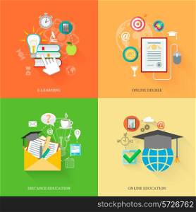 Online education icons flat set with e-learning distance degree isolated vector illustration
