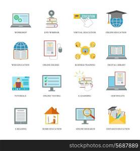 Online education icons set with workshop live virtual webinar isolated vector illustration