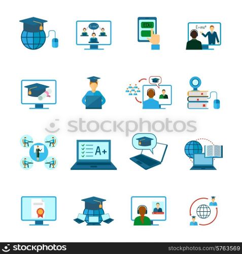 Online education learning and training icon flat set isolated vector illustration. Online Education Icon Flat