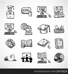 Online education learning knowledge and experience icons sketch set isolated vector illustration