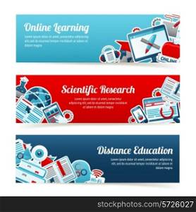 Online education online learning scientific research horizontal banners set isolated vector illustration
