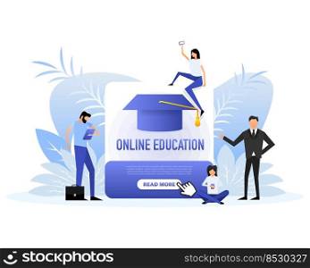 Online education people in flat style. Flat vector illustration character.. Online education people in flat style. Flat vector illustration character