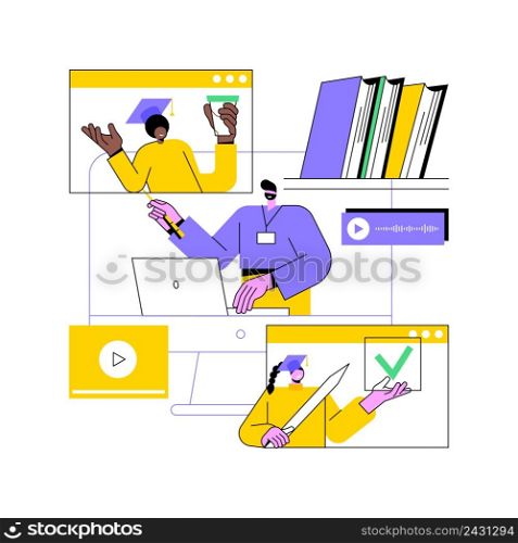 Online education platform abstract concept vector illustration. Elearning platform, online teaching, educational courses, video call, webcam conference, laptop screen, webinar abstract metaphor.. Online education platform abstract concept vector illustration.