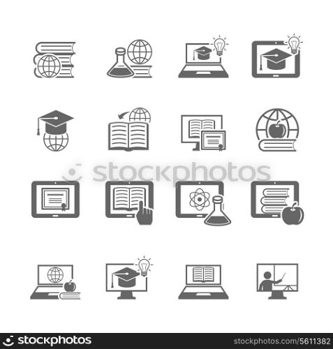 Online education studying using computer technology icons set isolated vector illustration.