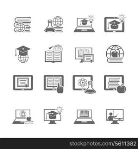 Online education studying using computer technology icons set isolated vector illustration.