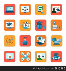 Online education teaching and graduation icons set isolated vector illustration. Online Education Icons Set