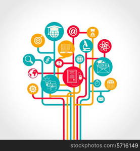 Online education tree concept with e-learning training resources icons vector illustration