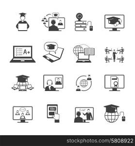 Online education video learning digital graduation icon black set isolated vector illustration. Online Education Icon