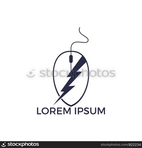 Online Electricity Logo Design. Cursor and thunderbolt logo design template.