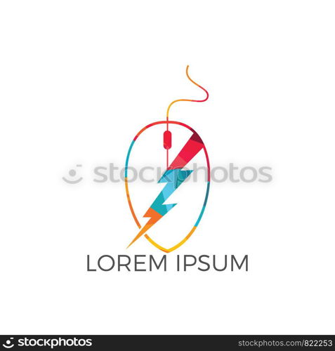 Online Electricity Logo Design. Cursor and thunderbolt logo design template.