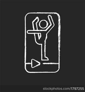 Online fitness stretching chalk white icon on dark background. Proprioceptive neuromuscular facilitation. Functional movements improving. Isolated vector chalkboard illustration on black. Online fitness stretching chalk white icon on dark background.