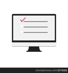 online form survey on computer. checklist and questionnaire icon. feedback business concept.