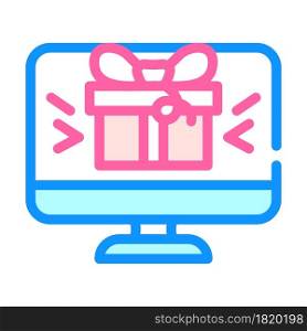 online gift on computer screen color icon vector. online gift on computer screen sign. isolated symbol illustration. online gift on computer screen color icon vector illustration