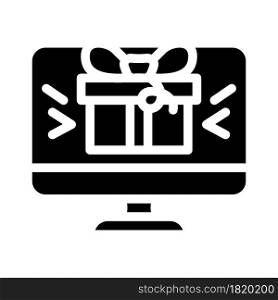 online gift on computer screen glyph icon vector. online gift on computer screen sign. isolated contour symbol black illustration. online gift on computer screen glyph icon vector illustration
