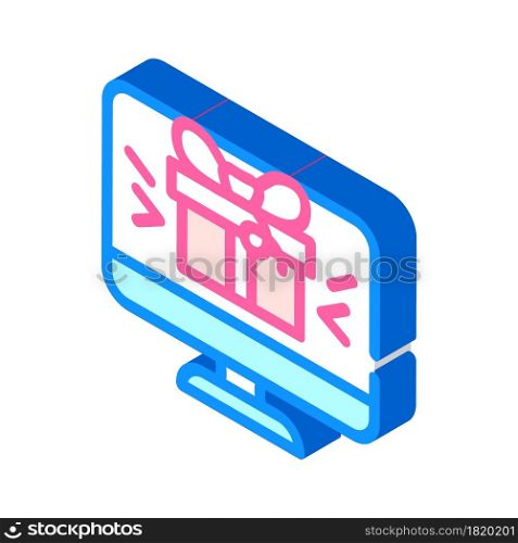 online gift on computer screen isometric icon vector. online gift on computer screen sign. isolated symbol illustration. online gift on computer screen isometric icon vector illustration
