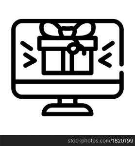 online gift on computer screen line icon vector. online gift on computer screen sign. isolated contour symbol black illustration. online gift on computer screen line icon vector illustration