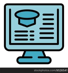 Online graduation icon outline vector. School lesson. Private teaching color flat. Online graduation icon vector flat